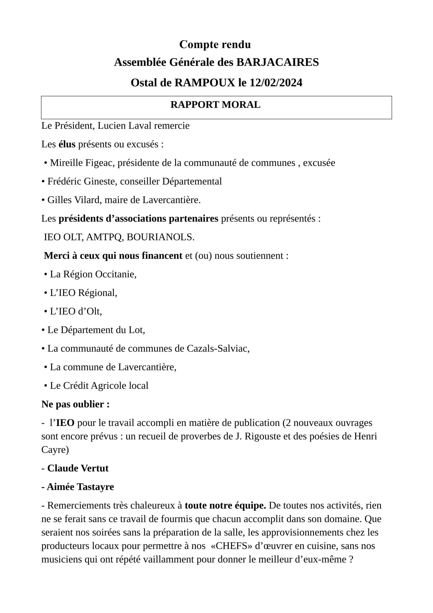 Compte-rendu de l&rsquo;AG des Barjacaires 2024