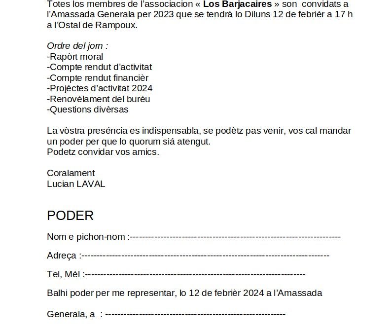AG des Barjacaires le 12/02/24