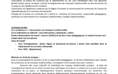 Offre d’emploi – Professeur-e de musique